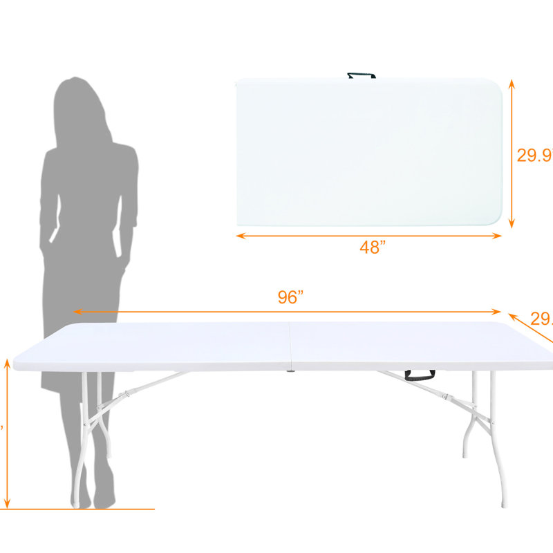8ft Folding Table For Camping Adventures. Portable Plastic Picnics, Parties. Heavy-duty, Waterproof. High Load Capacity. White Experiences.