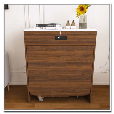 74-inch extendable dining table, equipped with power socket, lockable casters and small space storage cabinet, with a pull-out tabletop kitchen island