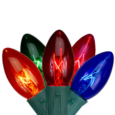 25-Count C9 Christmas Light Set 25ft Green Wire