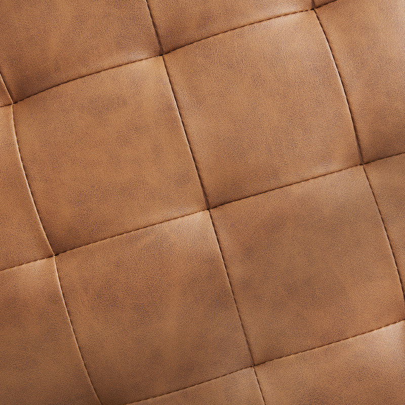 Crompton 18" Tufted Round Storage Ottoman, Cognac Faux Leather