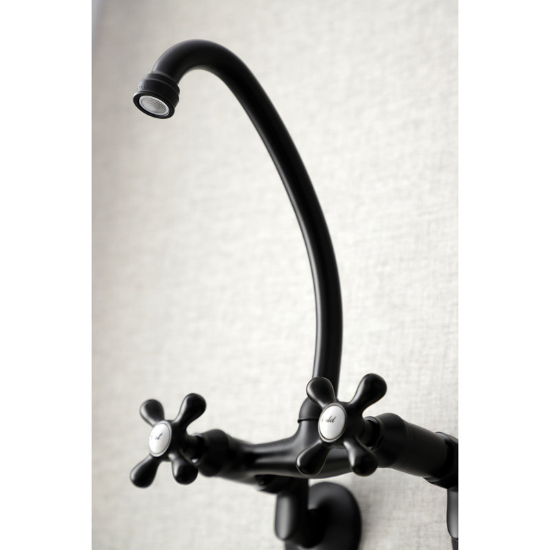 Kingston Brass Kingston Double-Handle 2-Hole Wall-Mount Bridge Kitchen Faucet, Matte Black