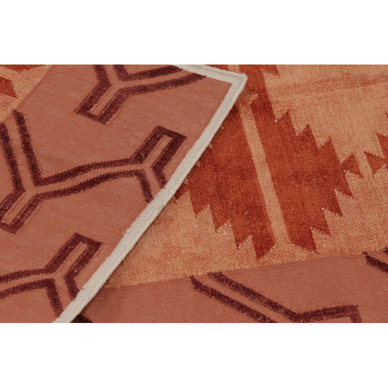 Kilim & Flat Weave Cotton Geometric Area Rug in Red, Orange