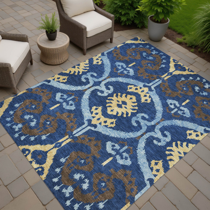 Tapis ikat intérieur / extérieur lavable à la machine Chantille ACN2614, Marine, 3 pi x 5 pi
