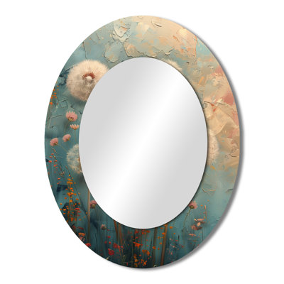 Art Nouveau White Dandelion Collage II - Modern Oval Wall Mirror