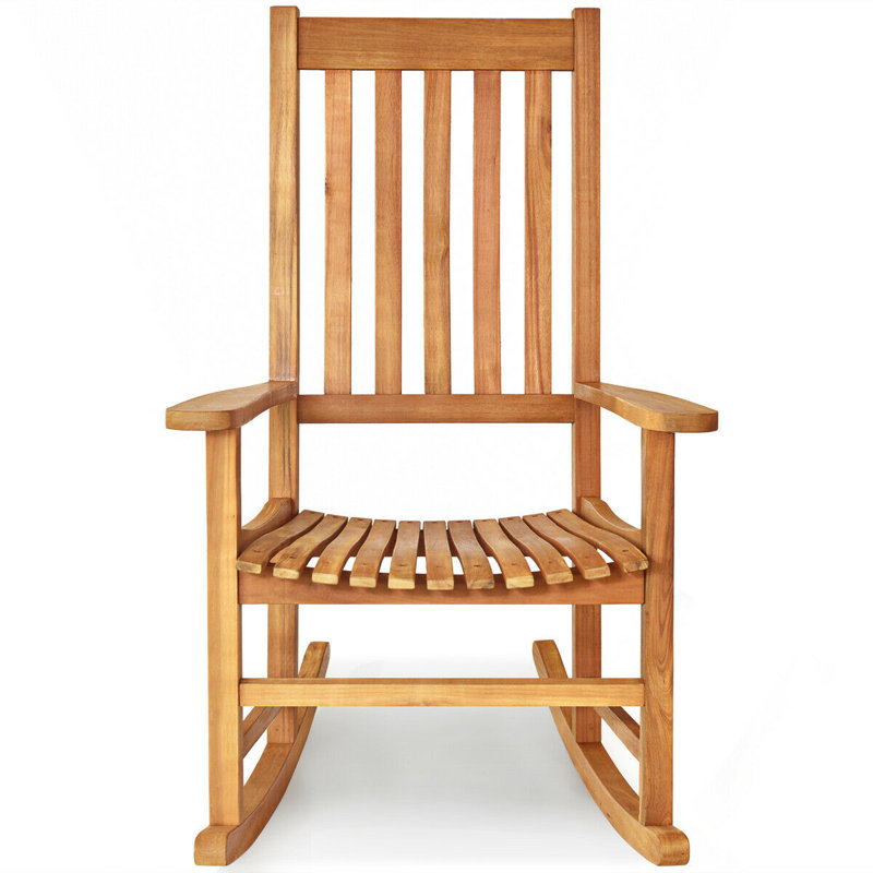 Natural Eucalyptus Wood Outdoor Rocking Chair with Arms
