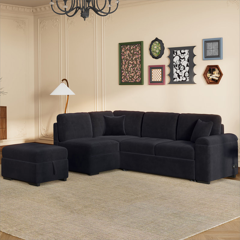 Sleeper Sectional Sofa, L-Shape Corner Couch Sofa-Bed With Storage Ottoman