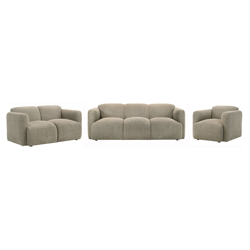 Ensemble de canapés rembourrés 3 pièces avec accoudoirs arrondis brun Casident, 3 Pieces: Sofa, Chair, Loveseat, Brun