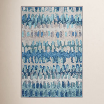Paint Chip Blue Machine Printed Washable Rug