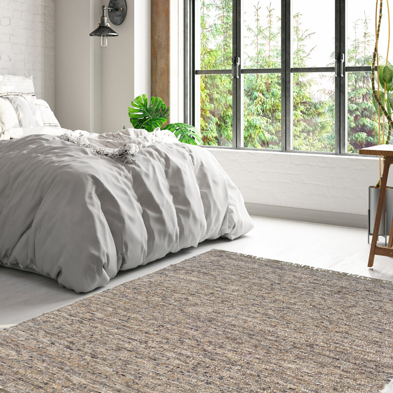 Tapis réversible en laine mélangée ivoire et neutre avec base en jute et bordure en jute Brogan