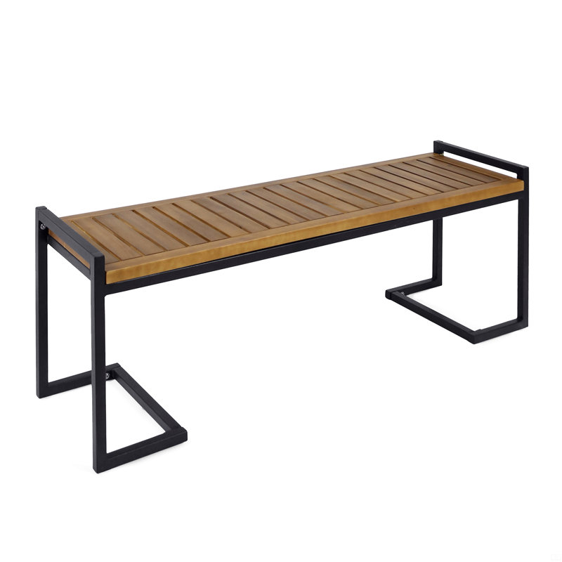 Banc industriel en bois et métal, Brun / Noir
