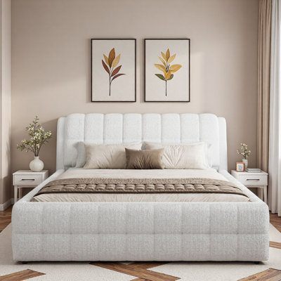 Upholstered Platform Bed With Upholstered Headboard And Metal Legs