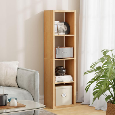 Modern Engineering Timber 4-Tier Open Storage Bookcase, Narrow Single-Column Shelving Unit, Freestanding Display Cabinet for Living Room, Bedroom, Home Office