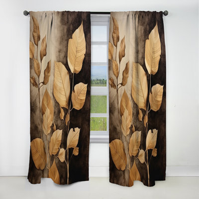 Brun brun beige et feuilles Harmony VI - Rideau floral - Rideau occultant floral - 1 panneau