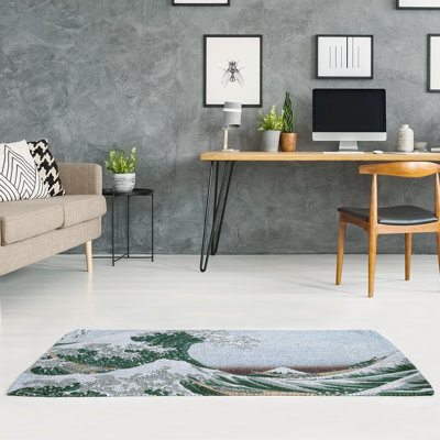 Tapis vert/bleu "the great wave chenille"