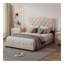 Structure de lit double rembourrée avec motif de rivets, lit plateforme moderne en velours avec tête de lit capitonnée, beige-1883005056-1883005070