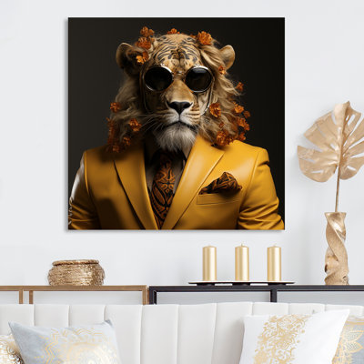Lion en costume à la mode - Lion, art mural en métal