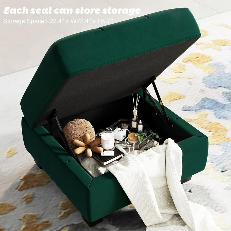 Soneson Armless Storage Slipper Chair , Green Velvet