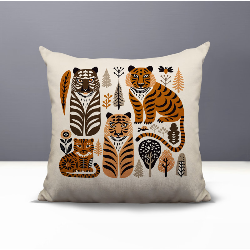 Oreiller carré réversible intérieur / extérieur Isa Tiger, Carré 17 po, Orange
