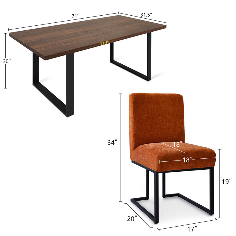 Cederick 4-Person Dining Set with Rectangular Table, Walnut, Orange