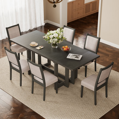 7 - Piece Extendable Dining Set, Rectangular Extendable Table, Wood, Wood Grain Veneer, Modern Farmhouse, Dining Room