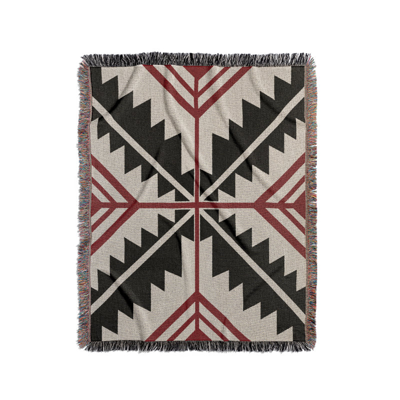 Jeté en mélange de coton Tala South Western, Rouge / noir / blanc cassé, L 70 po x l 50 po