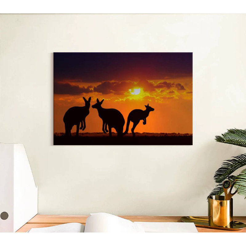 Safari kangourous au coucher du soleil, H 8 po x l 12 po