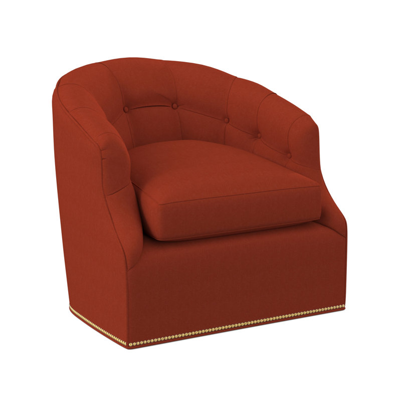 Calvert Swivel Barrel Chair, Polished Brass Small, Margaret Tangelo Polyester Blend