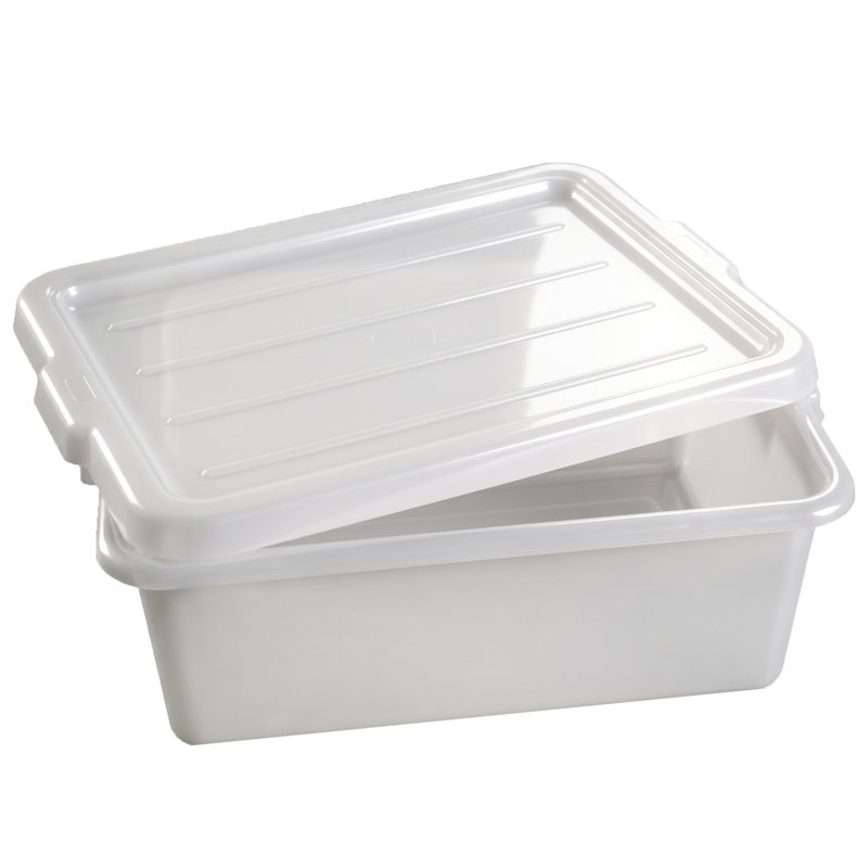 Meat lug 6 pack 20 x 15 x 7 inch 9 gallon white food grade plastic bus tubs with lids heavy duty utility container for dishwashing kitchen prep restaurant catering storage