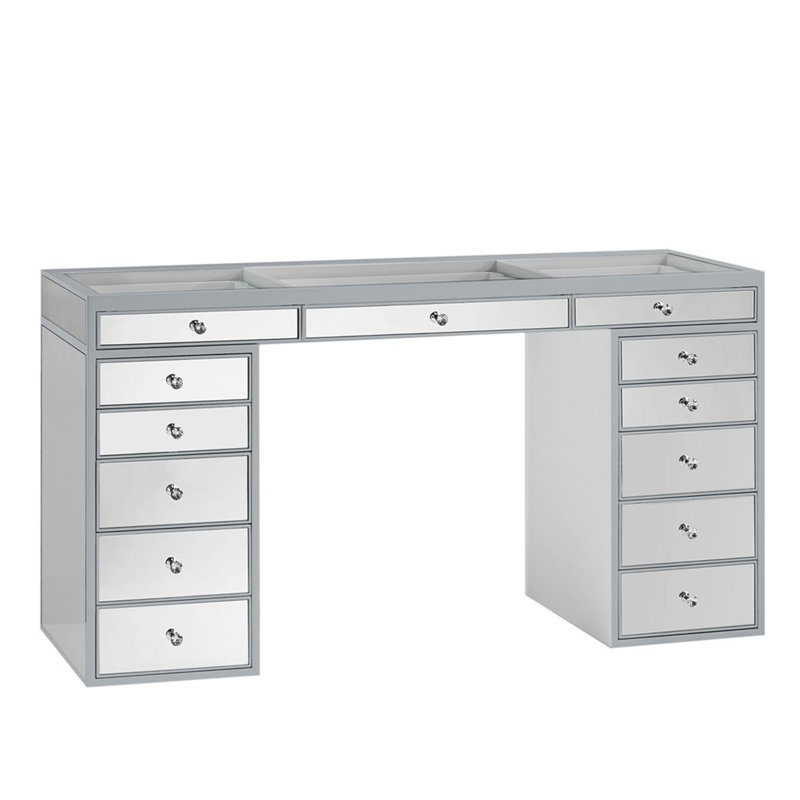 Meuble-lavabo de qualité supérieure avec tiroirs double et plateau en verre transparent Slay Station Pro, Argent