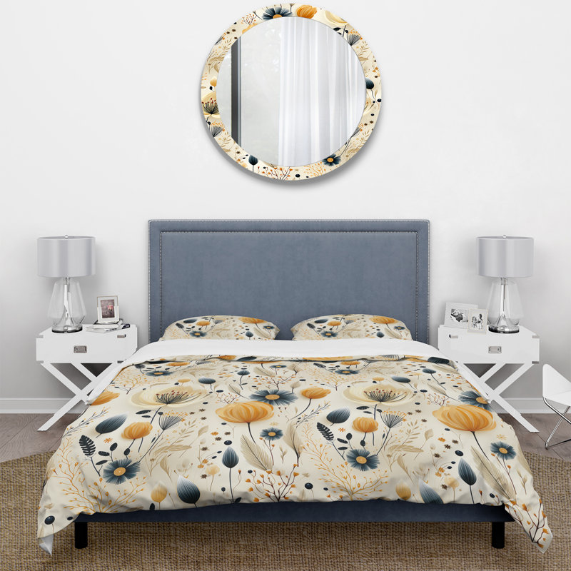 Literie Neutrals Beige Flowers Boho Pattern IV, Housse de couette pour très grand lit et 2 très