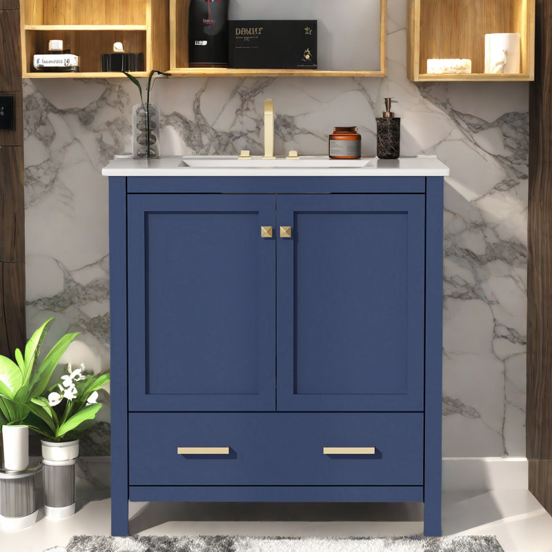 30" Single Bathroom Vanity with Sink, Blue