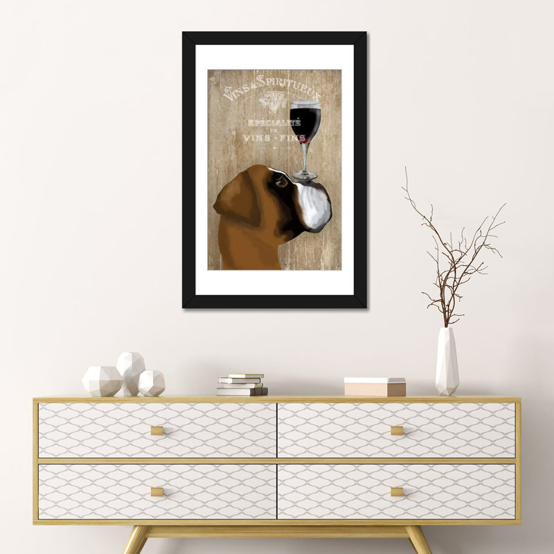« dog aou vine boxer », impression sur toile, H 24 po x l 16 po x P 1 po, Papier d'art encadré noir, Blanc