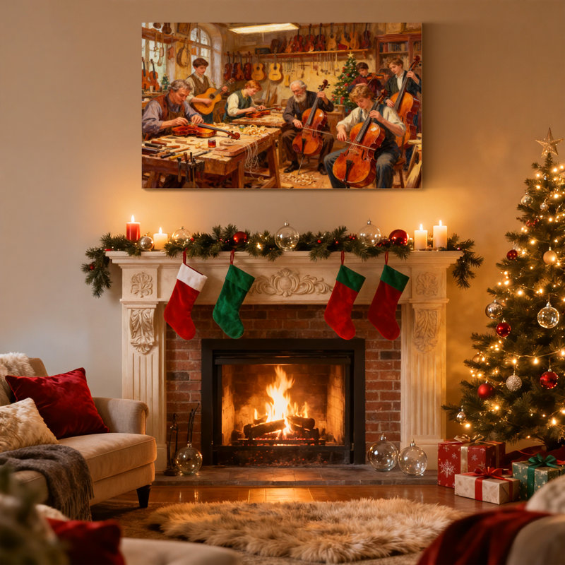 Art de Noël atelier de violon jouant de la musique, ensemble de 3 impressions d'art sur toile, H 24 po x l 36 po