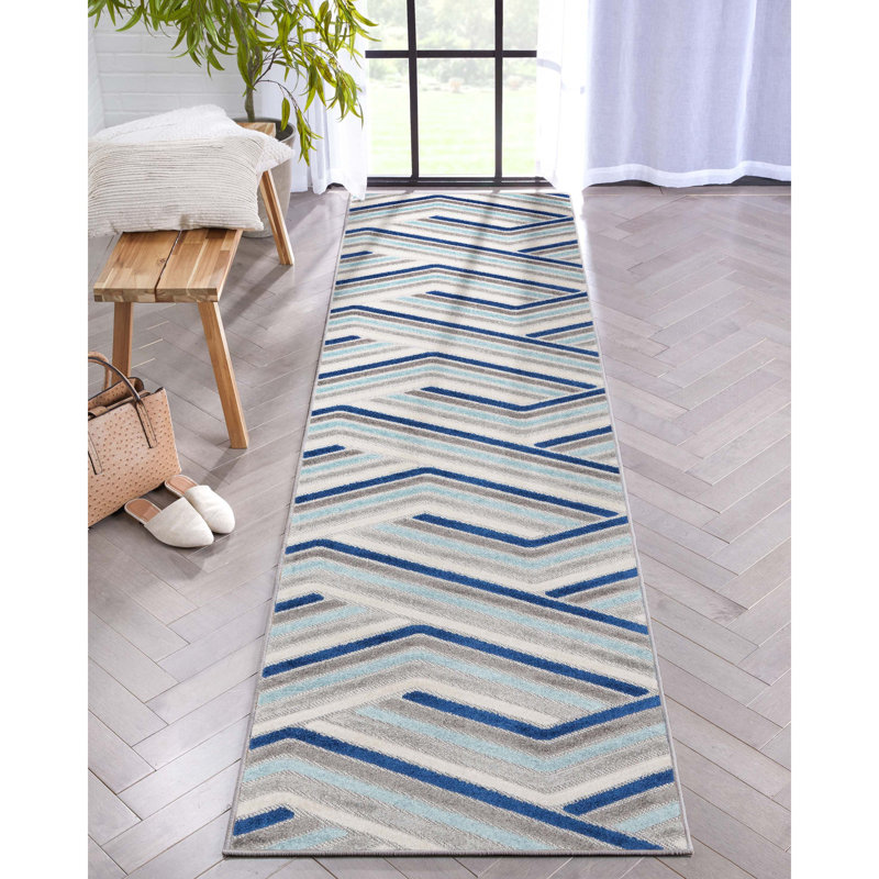  Tapis rayé intérieur / extérieur gris Neema, Tapis de couloir 2 pi 7 po x 9 pi 10 po