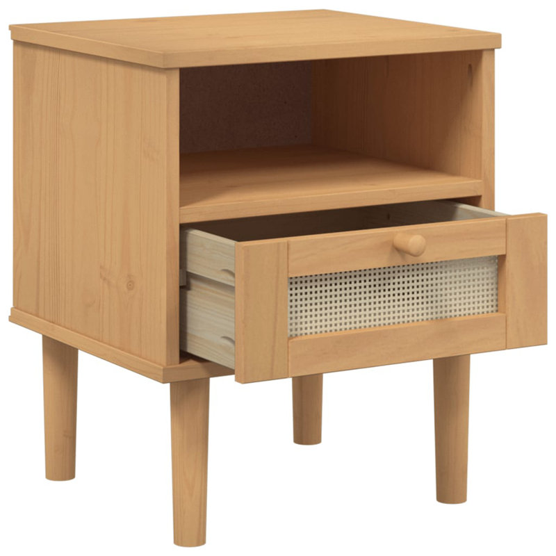 Bedside Table Rattan Look, Brown 