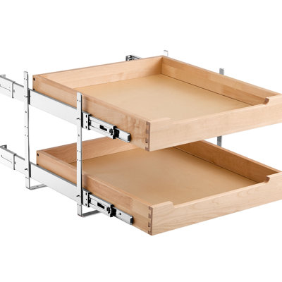 Tiroir en bois à 2 niveaux pour armoire, glissière à fermeture en douceur, rails en métal, rangement solide à hauteur réglable, réglages