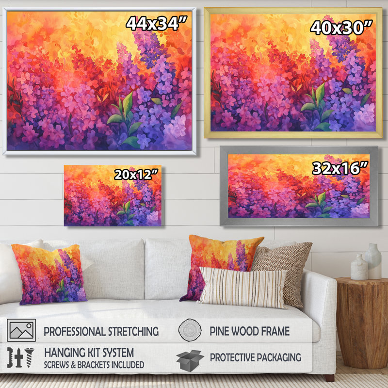 Décoration murale lilas mauve coucher de soleil dans les jardins botaniques V - Lilas, H 12 po x l 20 po, Doré
