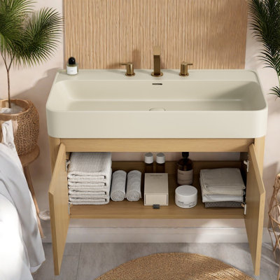 Modern Vanities, Solid Surface, Oak Storage