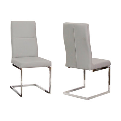 Opal Light Gray Faux Leather Chrome Cantilever Dining Chairs Set of 2 Sidechairs