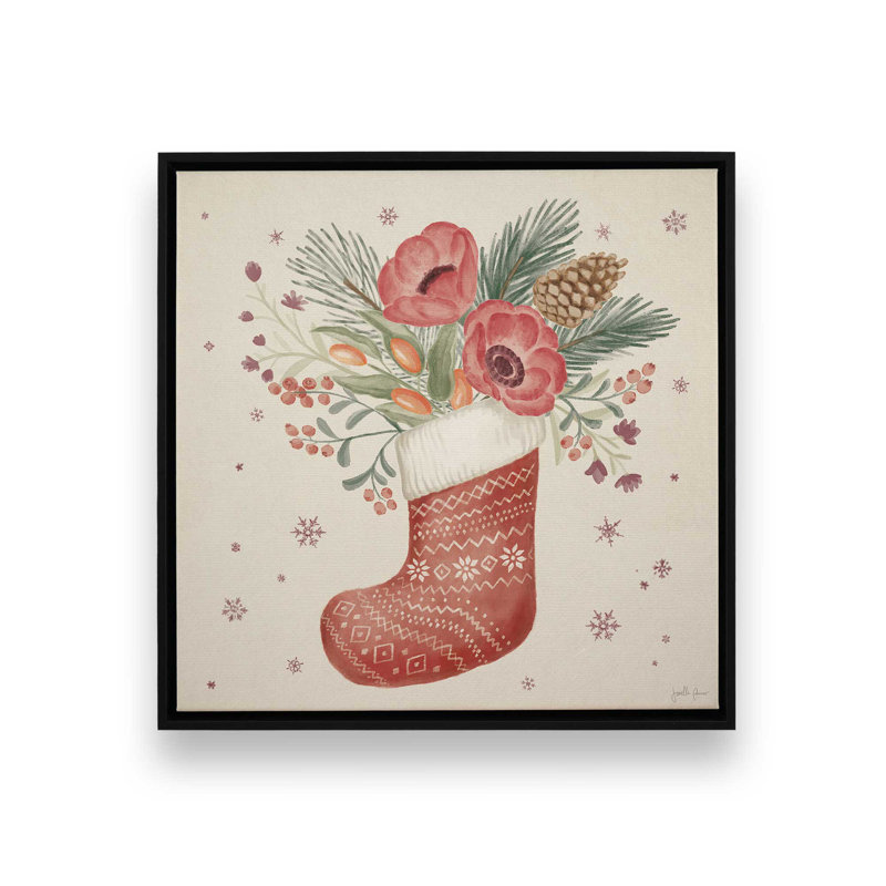 Impression de bas de Noël rétro sur toile tendue, Cadre noir, H 24,75 po x l 24,75 po x P 1,75 po