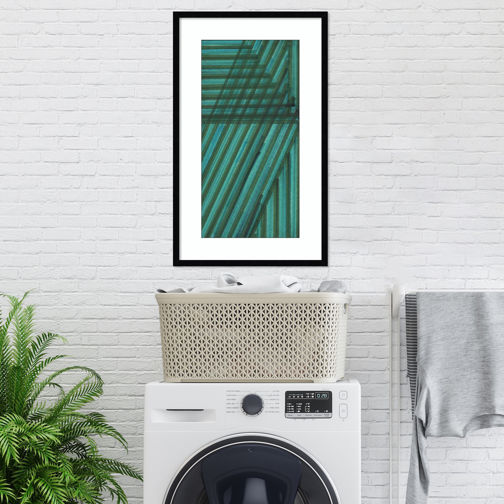 Line Study Blue by Charles Mcmullen, Black Framed Paper, 41.12" H x 24.12" W x 0.88" D