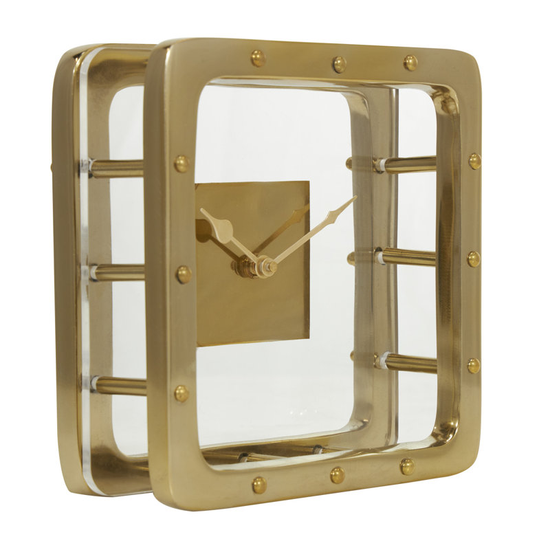 Horloge de table analogique à quartz en métal, Or, H 8,05 po x l 7,95 po x P 3,4 po