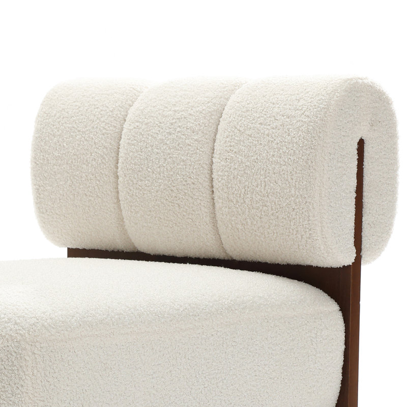 27"H Modern Upholstered Boucle Accent Chair, Armless Lounge Chair with Solid Wood Legs