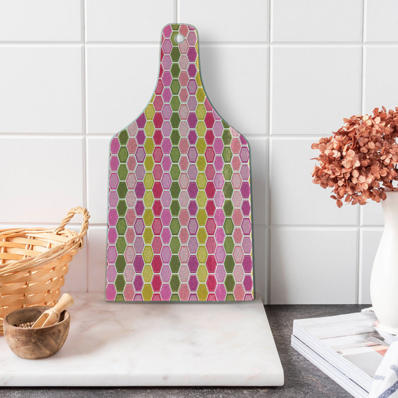 Ambesonne Geometric Tempered Glass Cutting Board Hexagons and Dots Multicolour