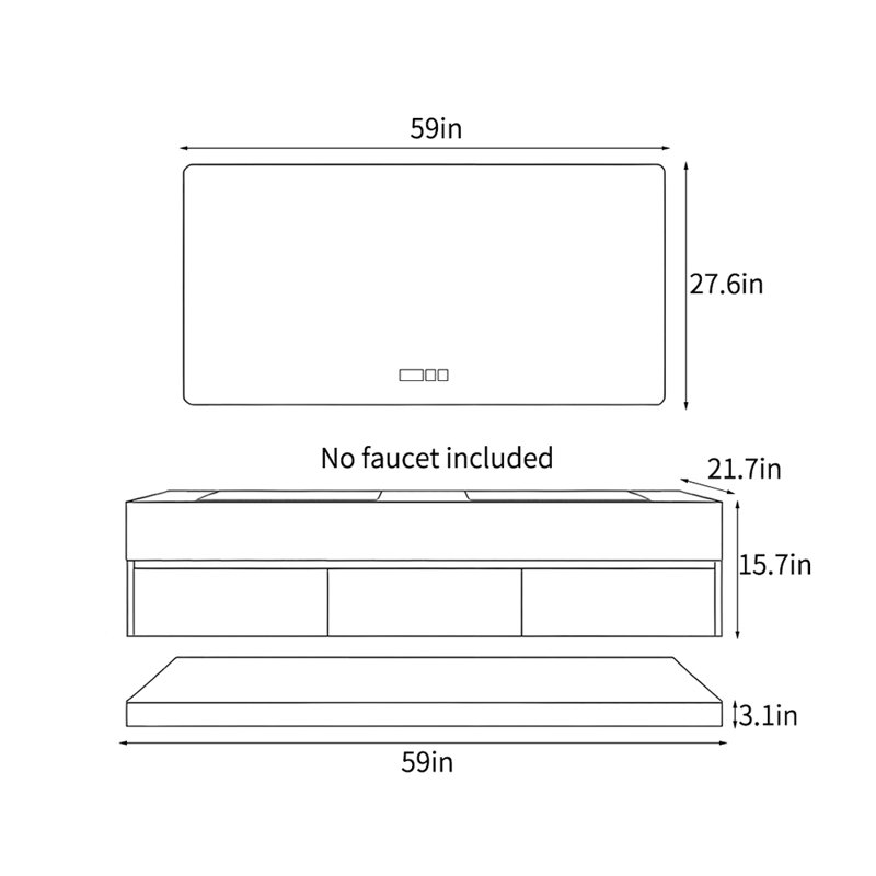 Light luxury simple Bathroom cabinet, 59", Off-White