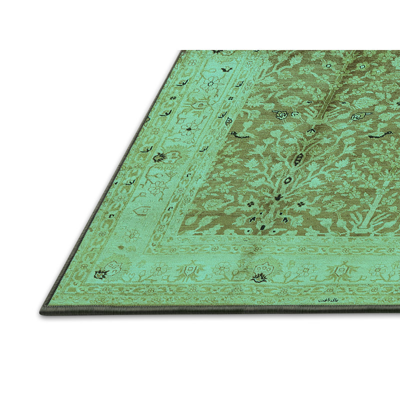 Tapis oriental en laine / polyester tissé à la machine en bleu / brun, Rectangle 5 pi x 8 pi