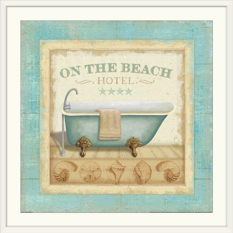 «Beach Hotel I» par Daphne Brissonnet, impression, H 32 po x l 32 po x P 1 po, Cadre blanc