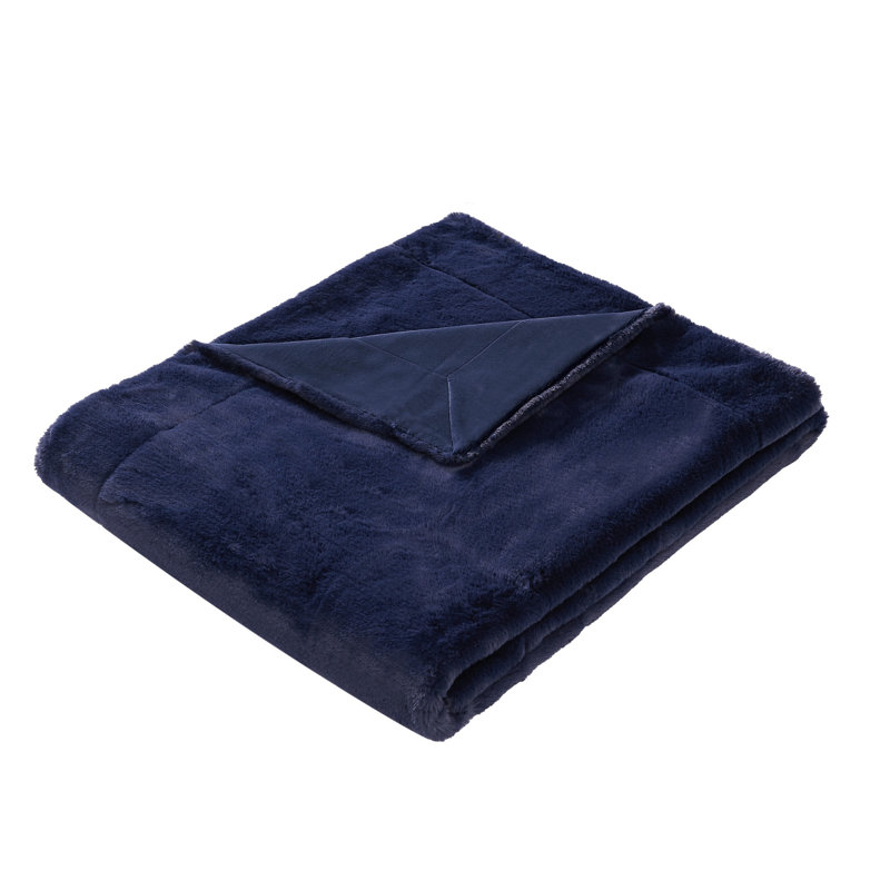 Vince Camuto Faux Rabbit Fur Gift Boxed Throw, Navy Blue