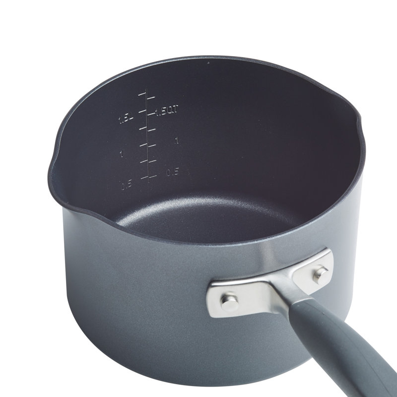 Anolon Advanced Home Hard Anodized Nonstick Saucepan With Straining Lid, 2 Quart, Gray