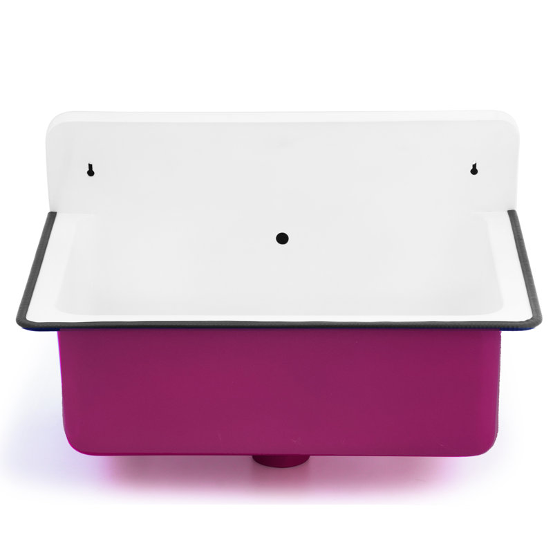 Anchor 14" Iron Rectangular Wall Mount Bathroom Sink with Overflow, Pink